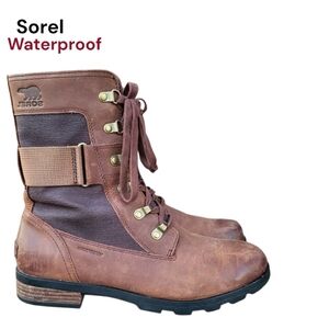 Sorel Conquest Emelie Brown Leather Waterproof Ankle Lace Roper Boot Women 10